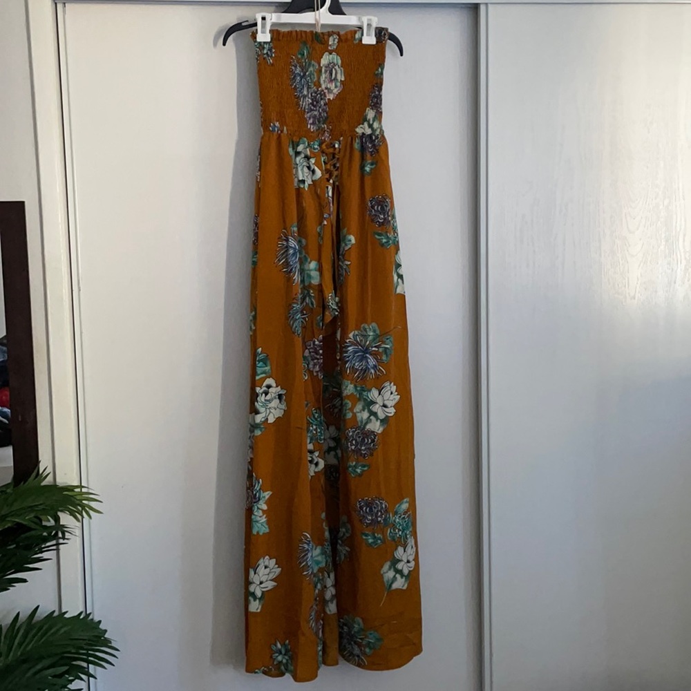 Long Floral Strapless Romper